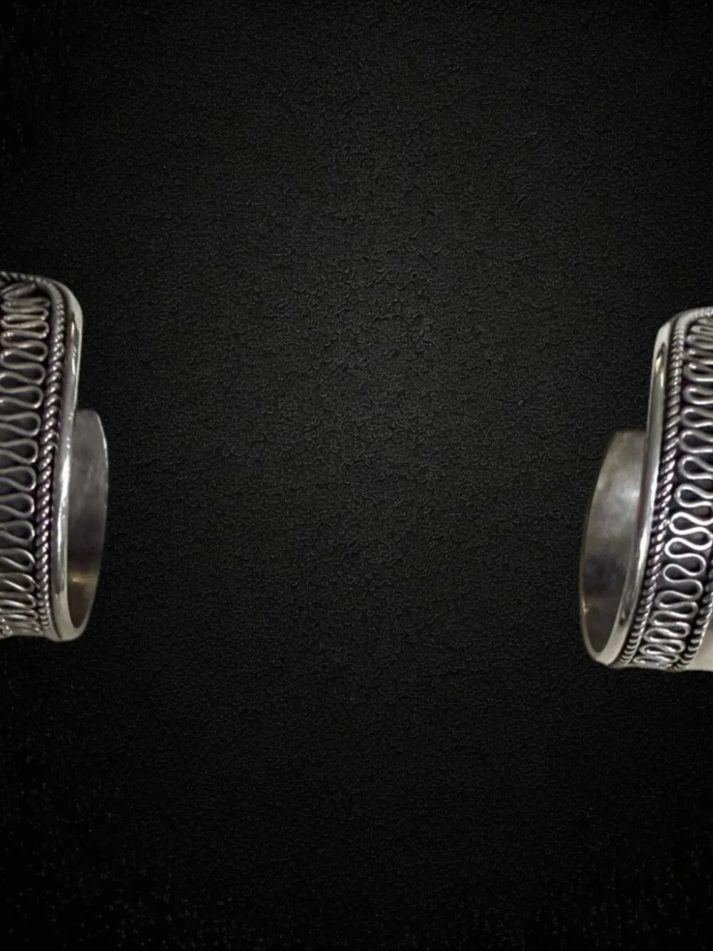 Vintage 925 Sterling Silver Wide Hoop Earrings Ornate Filigree Boho Statement